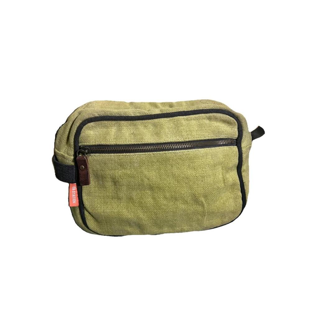 CB Station Mens Cotton Canvas Top Zip Dopp Kits Olive Green Yellow Travel Bag